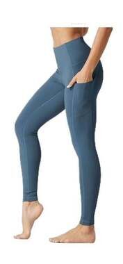THE GYM PEOPLE Thick High Waist Yoga Leggings with Pockets in Slate Blue